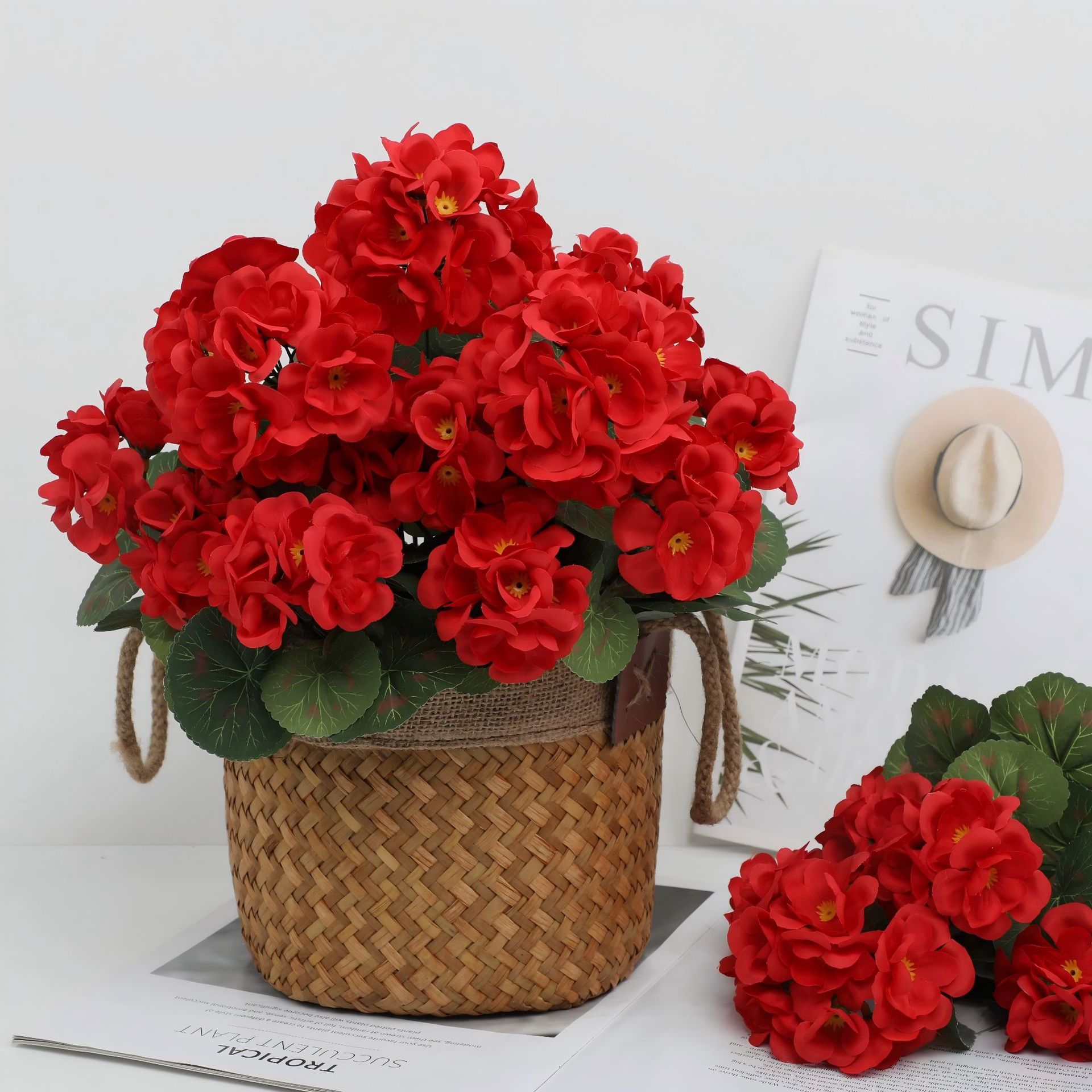 Bonsai Garden Festival - 1/3PC 인공 꽃 베고니아 식물 웨딩
