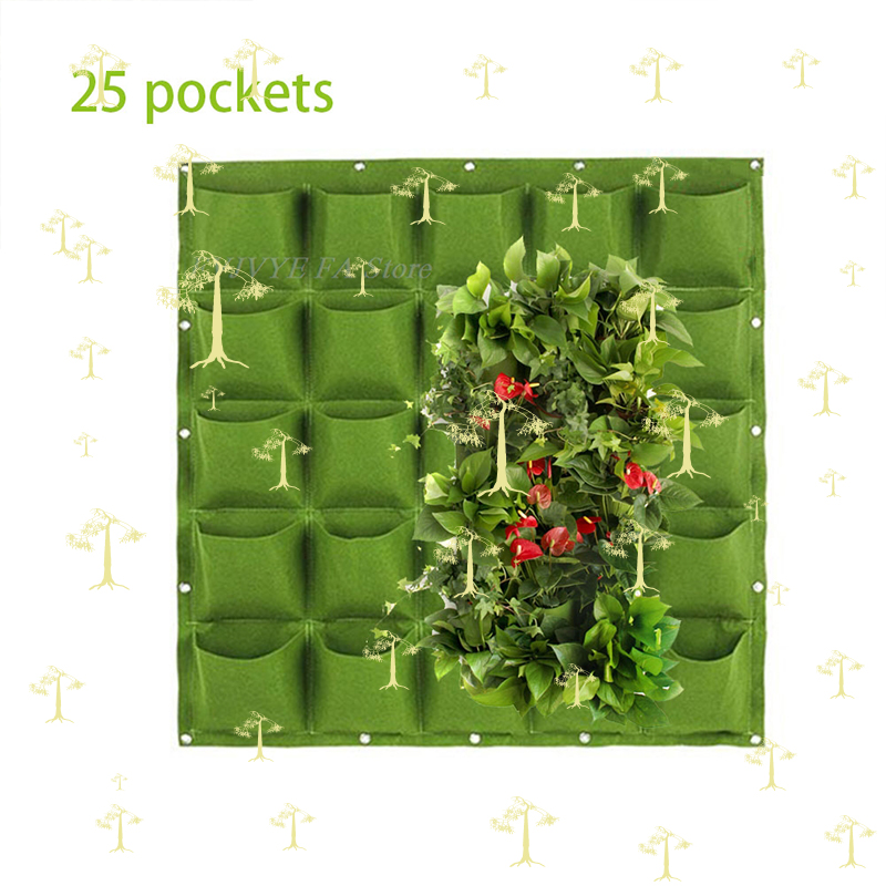 Bonsai Vertical Garden - 25 포켓 벽걸이 심기 가방 녹색
